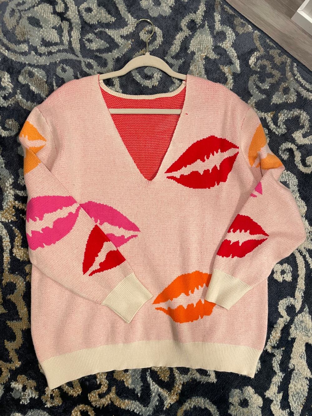 Women's Pink Lipstick Sweater